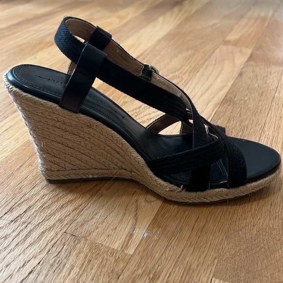 Banana Republic Factory Black Espadrille Straw Wedge Sandals Size 6.5 - Picture 5 of 7